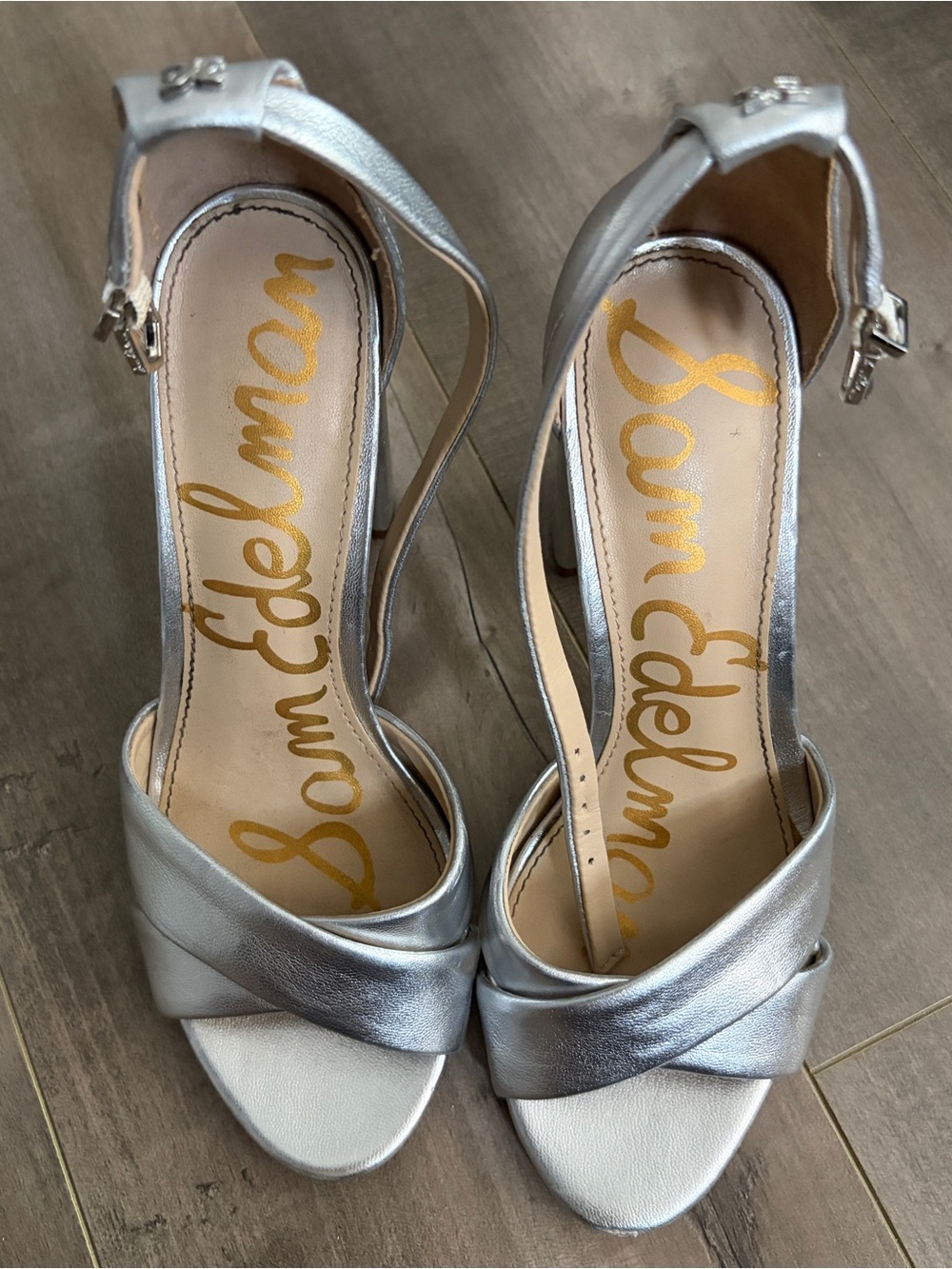 Sam Edelman Silver Heels with Stiletto and Ankle Strap